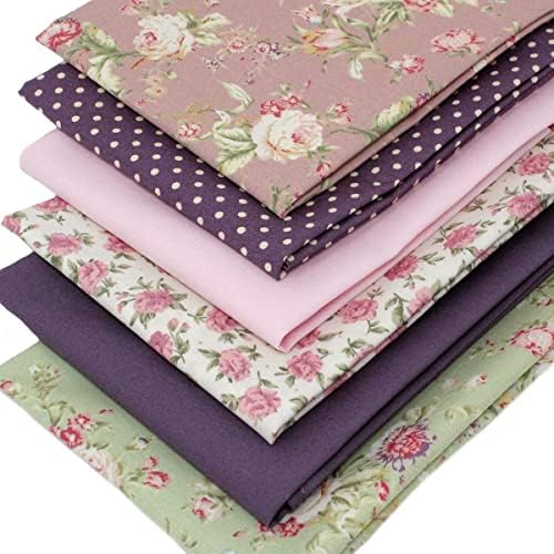 6 Fat Quarters Bundle - Vintage Rose Florals - Pink, Mauve and Green Colours. 100% Cotton Fabric. Ideal for Quilting and Craft Sewing (Includes Free Patchwork Pattern)