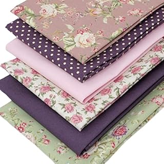 6 Fat Quarters Bundle - Vintage Rose Florals - Pink, Mauve and Green Colours. 100% Cotton Fabric. Ideal for Quilting and Craft Sewing (Includes Free Patchwork Pattern)