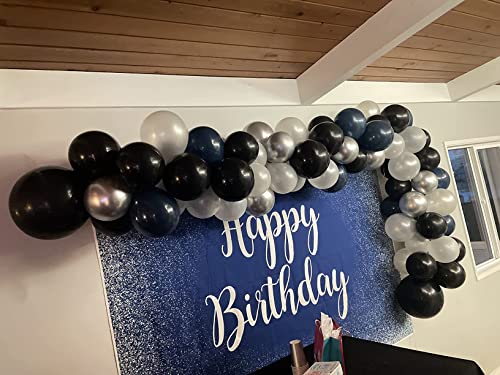 Royal Blue Happy Birthday Backdrop Adults Mans Boys Bday Party Banner Silver Glitter Spots Photography Background Table Wall Decorations Photo Shoot Booth Studio Props #TOP5