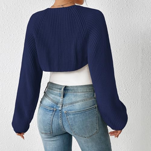 Image of Durio Women Y2K Bolero Shrug Long Sleeve Knit Cropped Cardigan | Stretchy Open Front Sweater with Drop Shoulders, Versatile Style Suits Casual Daily Wear, Travel, Party & Festival Outfits