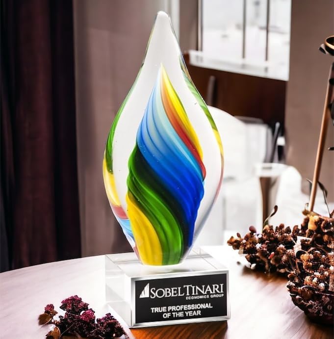 Hit Trophy Rainbow Twist Art Glass Award with Free Engraving (Customize Now!)