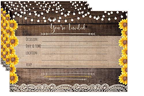 Elcer Country Lace & Sunflower Rustic Invitations All Occasion Fill In Invites For Bridal Shower Wedding Rehearsal Dinner Birthday Party Baby Shower Anniversary Engagement Bachelorette #TOP5