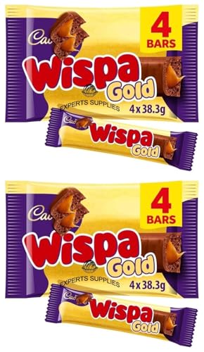 Image of Cad Dairy Milk Bars Multipack Wispa, Caramel, Picnic, Boost, Flake, Fudge, Twirl, Starbar, Milk Chocolate Perfect for Sharing for Christmas & New Year (x2, Wispa Gold Bar 4 Pack)