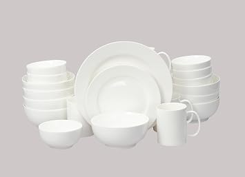 HomeVss, Bone China Rim Shape, Elegance White 40pc Dinnerware Set