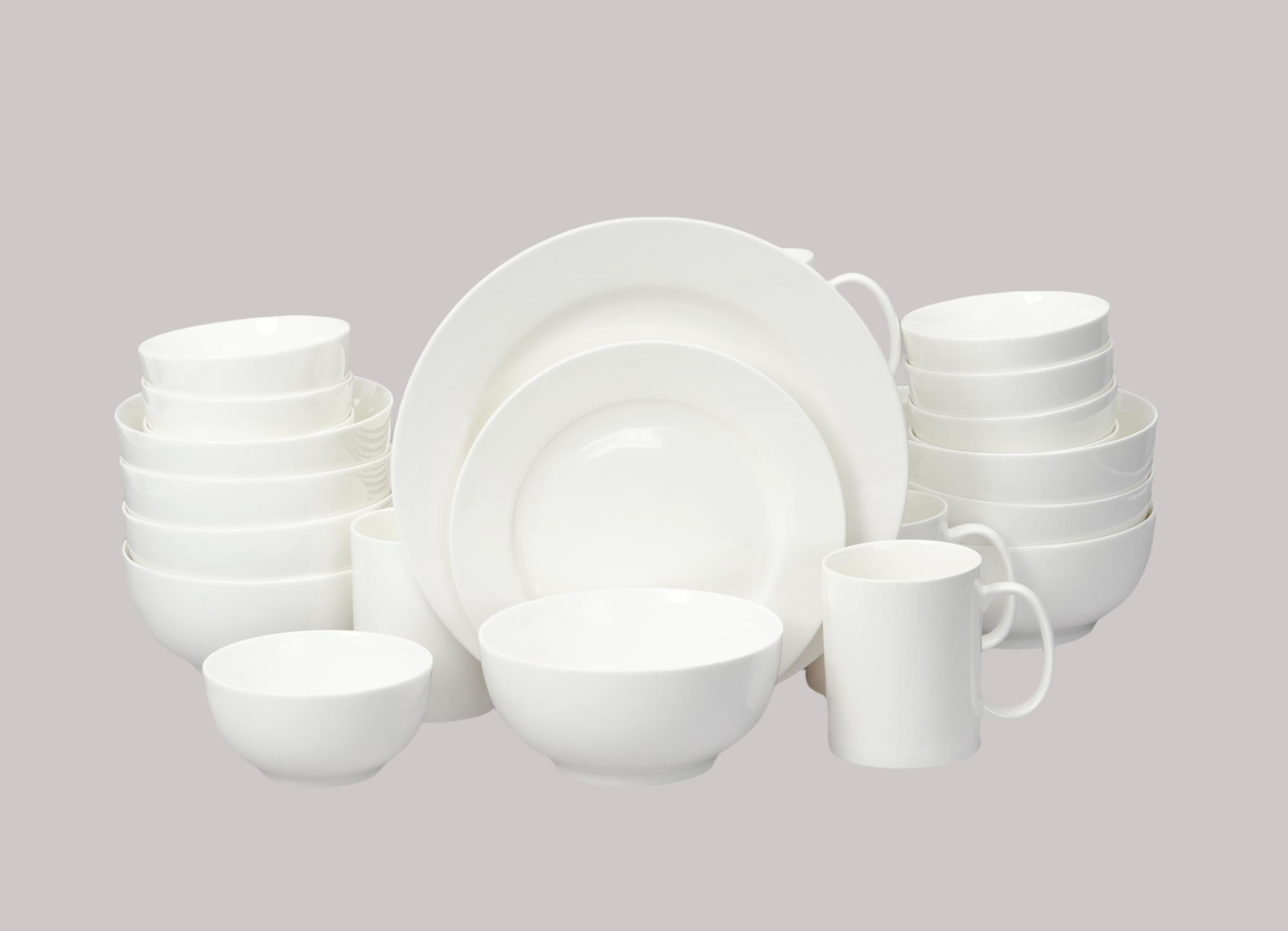 HomeVss, Bone China Rim Shape, Elegance White 40pc Dinnerware Set