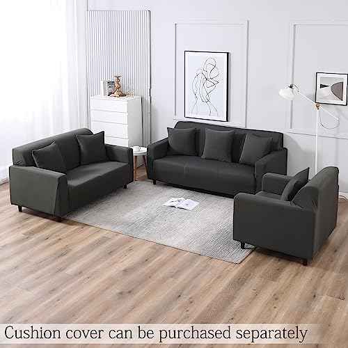 Image of HOKIPO Elastic Stretchable Single Seater Sofa Cover, Dark Grey (AR-4277-E21)
