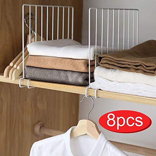 Shelf Divider for ClosetSet of 8 Wood Shelf OrganizerMetal Wire Shelves Separator for ClothesShelf Dividers for Wooden ShelvesWardrobeKitchen CabinetsBookshelf Storage and Organization 8pc