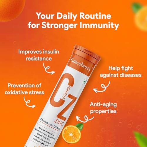 Image of Graceberry Natural Vitamin C + Zinc 1000mg with Amla, Orange Extract Supports Organic Immunity Booster 120 Effervescent Tablets| Helps Build Collagen For Healthy Nail, Hair & Skin