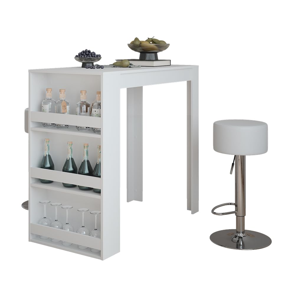 Vicco Juego de Mesa de Bar Repose, Blanco, 57 x 117 cm con 2 taburetes de Bar, utilizable como Mesa Alta para Cocina o Comedor