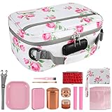Aobelan Bolsa de almacenamiento grande con 11 artículos pequeños, estuche de almacenamiento portátil con cerradura de combinación para el hogar y viajes, rosa
