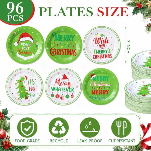 Image of Fourluoo 96 Pcs 7 Inch Lime Green Christmas Paper Plates