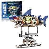 Mechanical Shark Building Block Set with Light, Compatible with Lego Shark, 687PCS Movable Ocean Sea Animals with Display Stand, STEM Fish Toys for Home Office Decor, for Adults Boys