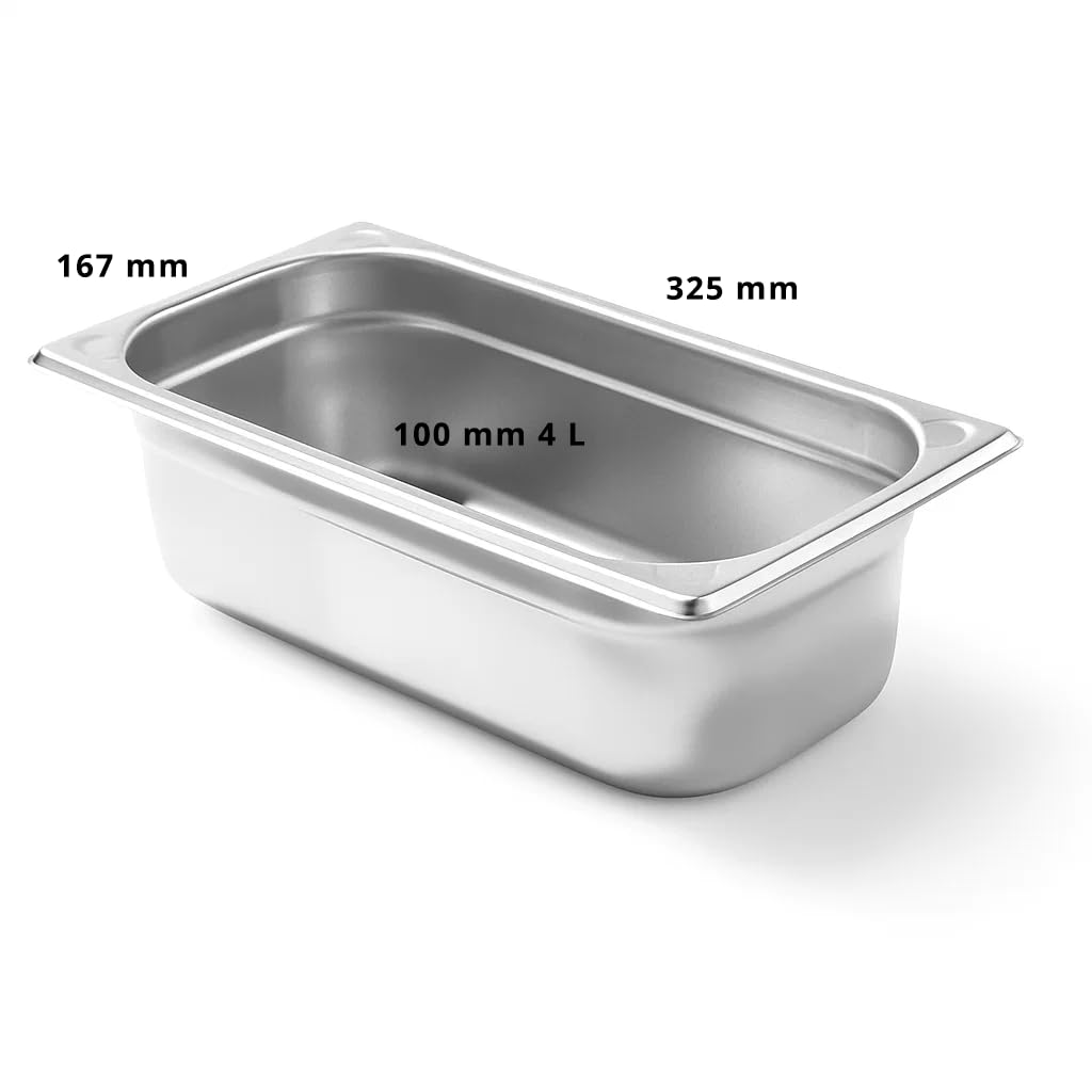 Lot de 4 Bacs Gastronorme GN 1/3 en Inox 201 – Bacs Gastro Professionnels pour Restauration, Cuisine Collective, Traiteur et Hôtel (100 mm 4 L)