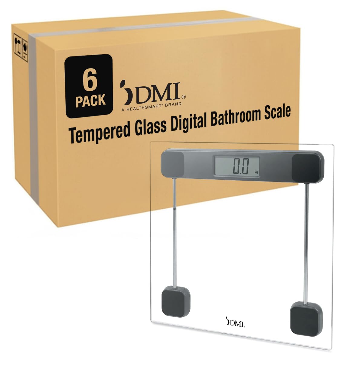 DMI Tempered Glass Digital Bathroom Scale with Large LCD Screen, Auto-on Activation, 440 LBS Weight Capacity, Clinically Accurate (Pack of 6)