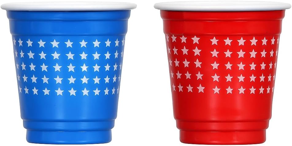 80 Pack USA Patriotic Star Plastic 2oz Shot Cups – Red White & Blue Mini Party Cups w/Stars – 4th of July, Memorial Day, Labor Day, BBQs, Tailgates, & American-Themed Celebrations