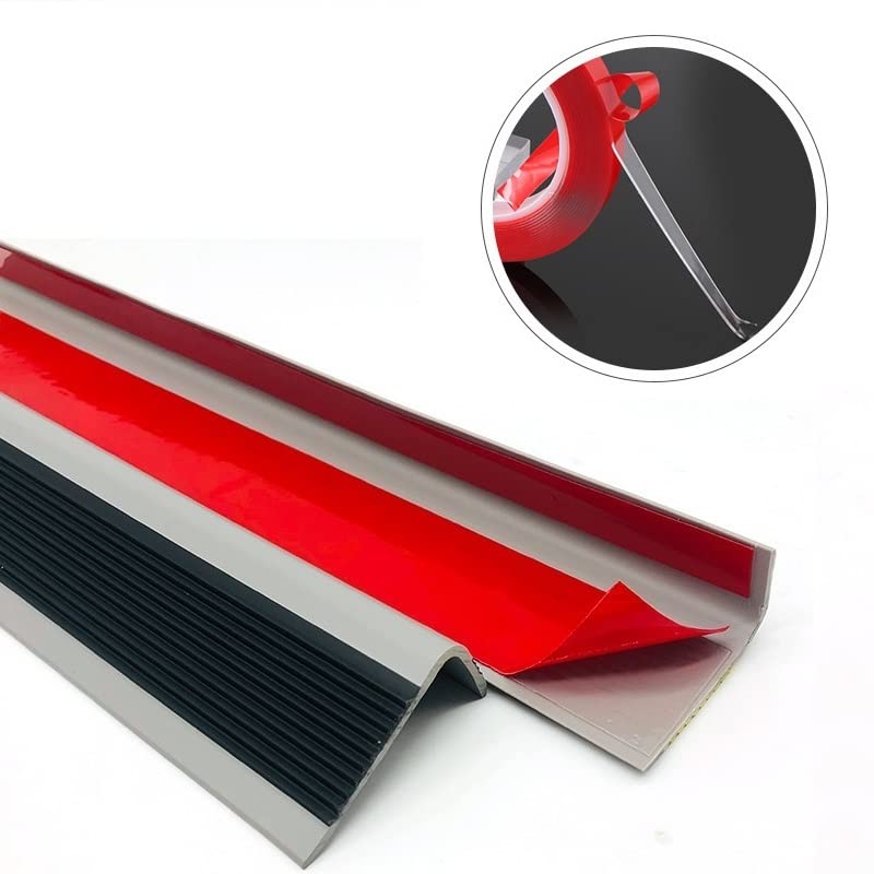 Miniatura 2 de Borde de escalera de 40 pulgadas, borde de goma negro y gris, borde de escalera de vinilo autoadhesivo para escalera, protector de borde de