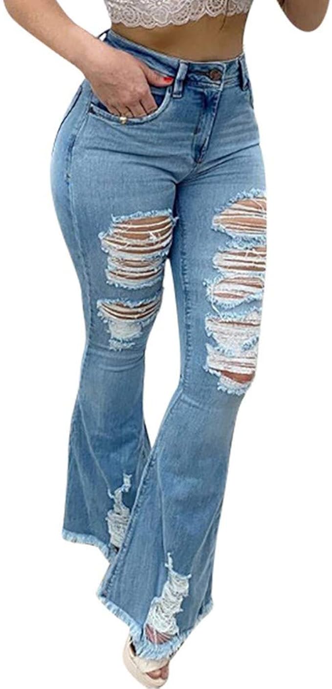 Mujer Rotos Vaqueros Color Claro Pantalones Acampanados Cintura Alta Pierna  Ancha Jeans con Bolsillo elásticos Push up Denim pantalón Lavados Pantalones  de Mezclilla: Amazon.es: Ropa