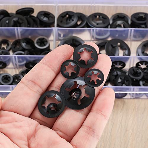 Ewwtrey 340 Stück Sicherungsscheiben, Unterlegscheiben, Innenzahn Schnellverschluss Haltering Snap Sicherungsring Sortiment Kit - Schwarz, M3, M4/M5/M6/M8/M10/M12