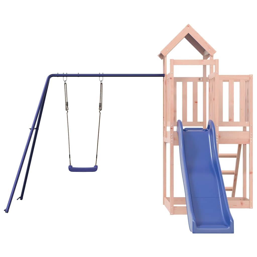 Spielturm Massivholz Douglasie mit Wellenrutsche und Schaukel, Gartenspielzeug Outdoor mit Sandkasten, Klettergerüst und Strickleiter für Kinder, Stabiler Spielplatz für Bewegung und Motorik