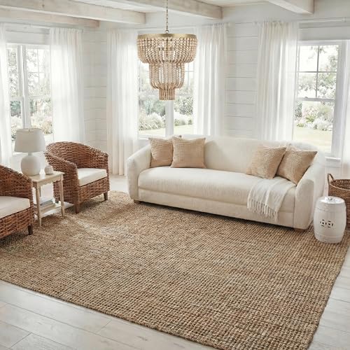 SAFAVIEH Area Rug 9x12 - Natural Fiber Collection - Large - Natural & Grey, Handmade Jute, Farmhouse Style, Chunky Textured Thick Pile (NF447M)