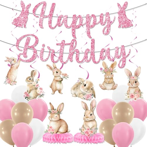 Bunny Birthday Decorations: Some Bunny Is One Decorations Rabbit Birthday Banner Honeycomb Centerpiece Balloon Hanging Swirls for Easter 1st 2nd Pink Rabbit Birthday Party Supplies