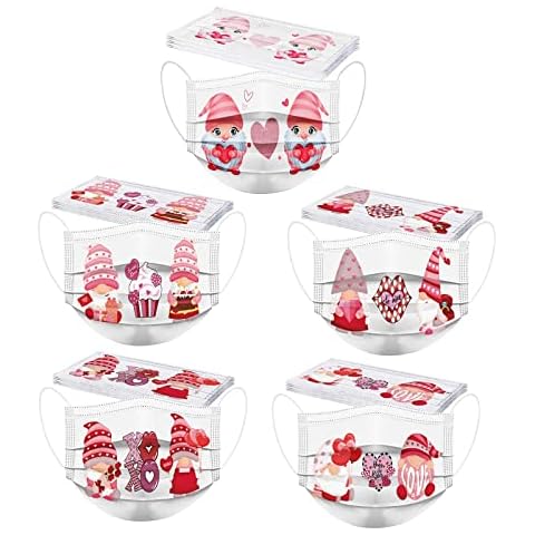 50PC Valentine's Day Disposable Face_Mask for Adult,3 Ply Breathable Heart Facemask with Elastic Earloop,Black Valentines Facemask for Couple Dating Gift Holiday Party Cover