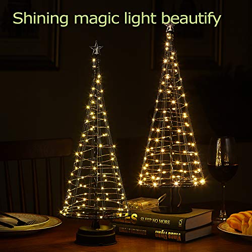 Metallic Lamp,Table Decorative Lights, Gift Ideas,85 Warm White Leds On Copper Wire, Trees With Flat Plate And Battery House Outside For Indoor, 16.73 Inch Tall, Black L #TOP4