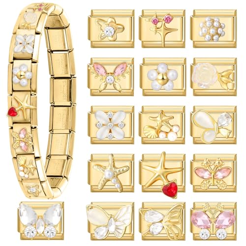 papasgix Italian Charms Set - 10mm*9mm Charm Bracelet, Love Fruit Cake Pendant (22pcs-Gold Flower) by papasgix - Image 7