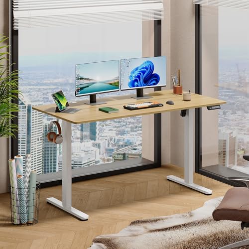 DEVAISE 55 x 28 Inches Electric Standing Desk, Adjustable Height Stand up Desk, Ergonomic Sit to Stand Desk with 3 Memory Preset, Adjustable Computer Desk for Home Office (Maple)