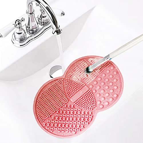 Makeup Brush Cleaning Mat, Silicone Makeup Brush Scrubber, Makeup Brush Cleaner Pad, Cosmetic Brush Cleaner, Brush Cleaning Pad, Suitable For Makeup Brush, Makeup Sponge, Powder Puff (Pink) #TOP3