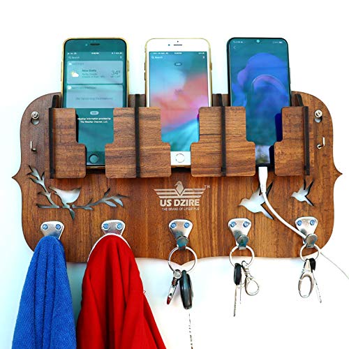 US DZIRE – THE BRAND OF LIFESTYLE 802 Multi Mobile Wall Charging Wooden Holder Key Stand (Brown Natural Wood Teak) US DZIRE – THE BRAND OF LIFESTYLE 802 Multi Mobile Wall Charging Wooden Holder Key Stand (Brown Natural Wood Teak)