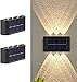 ASLIDECOR 2 Pack Solar Up and Down Wall Lights Outdoor,Small Solar Step Light Waterproof,Warm White Nordic Style Deck Lighting Illuminate Exterior Light Fixture