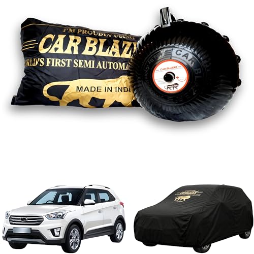 Image of CARBLAZER Portable & Semi-Automatic Full Body Car Covers: Heavy Duty Device| Anti-Theft| Dust & Scratch Proof | Water & Wind Resistant|Custom Fit| Dual-Side Cover, Compatible for Hyundai Creta Old