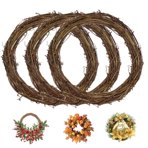 3PCS DIY Grapevine Wreath Ring 14 Inch Natural Rustic Wreath