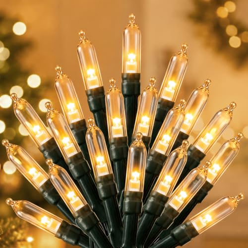 Image of Brightown LED Christmas Mini Lights, 39Feet 100 LED Clear Bulbs String Lights with 8 Light Modes, Connectable Fairy Lights Plug in for Outdoor Xmas Trees Garland Wreath Holiday Decorations, Warm White