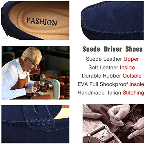 JIONS Mens Driving Suede Penny Loafers Driver Moccasins Slip On Flats Boat Shoes Dress Slip-ons A- Grey 10 D(M) US/EU 44 6