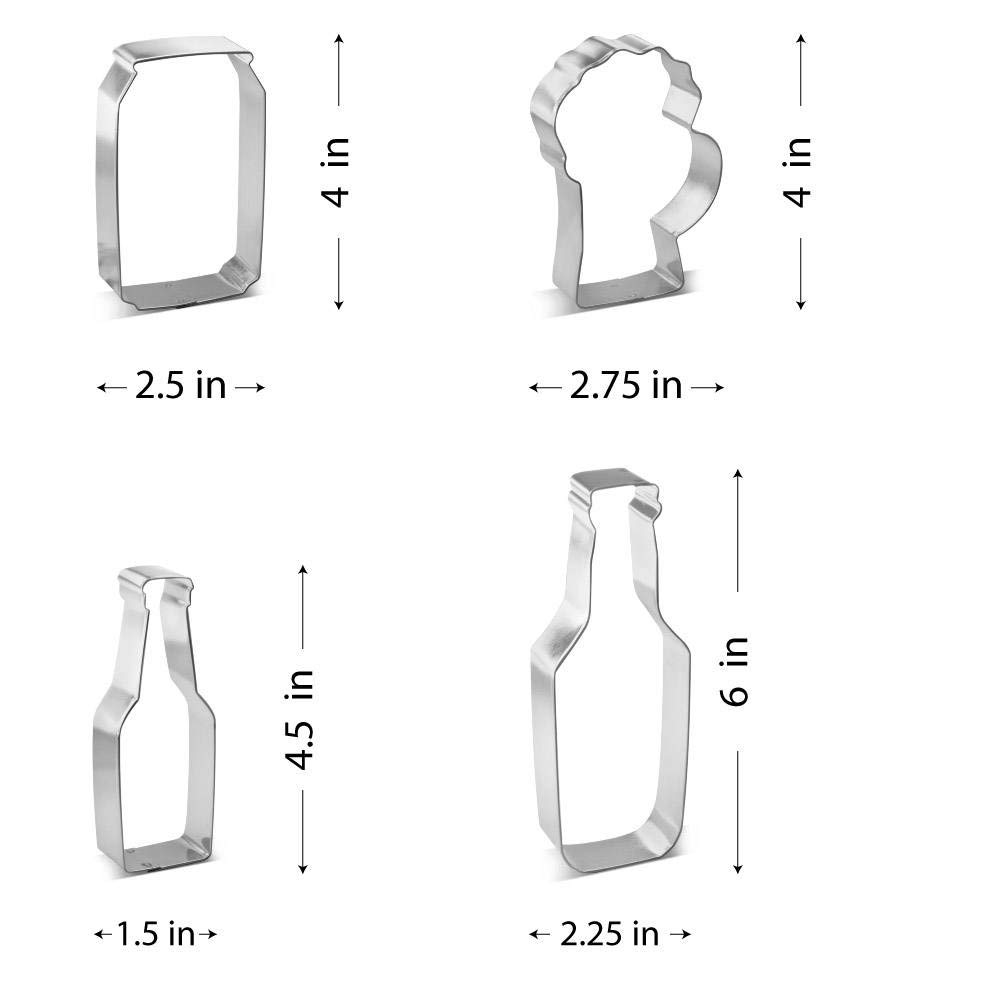 Juego de 4 cortadores de galletas para botellas y tazas, HS0465 con tarjeta de recetas de galletas de azúcar. Marca Foose USA