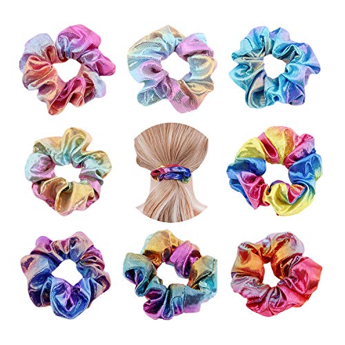 14 Pièces Brillant Métallique Chouchous Chouchous Élastiques Bandes De Cheveux Élastiques Cheveux Cravates Cordes pour Femmes ou Filles Accessoires De Cheveux (2 côtés en couleurs différentes)