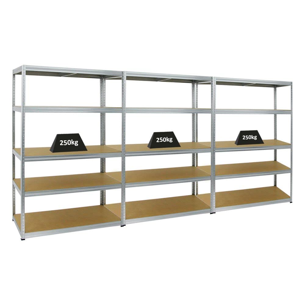 PROREGAL Mega Deal 3er-Set Schwerlastregale Big Elephant 180x120x60cm mit 5 Ebenen Fachlast 250kg Verzinkt