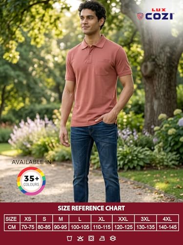 Image of Lux Cozi Men's Polo T-Shirt Regular Fit Half Sleeves with Pocket | Cotton Blend Polo Neck Collar T-Shirt for Men | Casual, Office Comfortable Breathable T-Shirt | Stylish Plain Tee