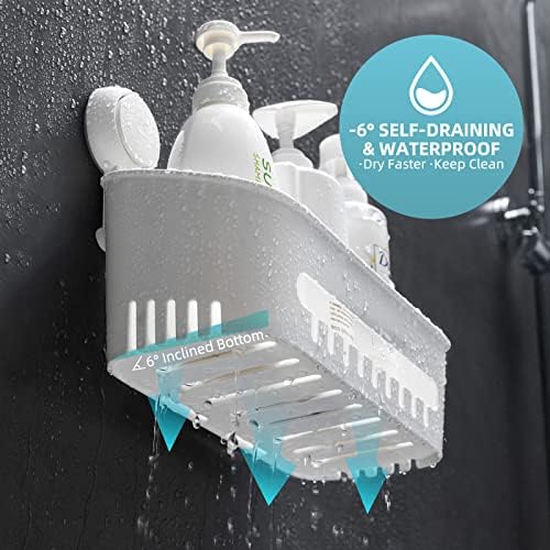 Amazon Brand - Umi Shower Caddy Suction Cup Shower Shelf No Drilling Heavy Duty Max Hold 10 KG Shower Basket Suction Shampoo Holder for Kitchen & Bathroom Accessories White