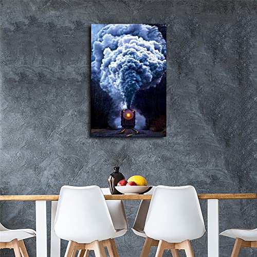 Wjoonn Steam Train Roaming On The Tracks Smokey Train Scenery Poster Decorative Painting Canvas Wall Art Living Room Posters Bedroom Painting 16X24Inch(40X60Cm) #TOP3
