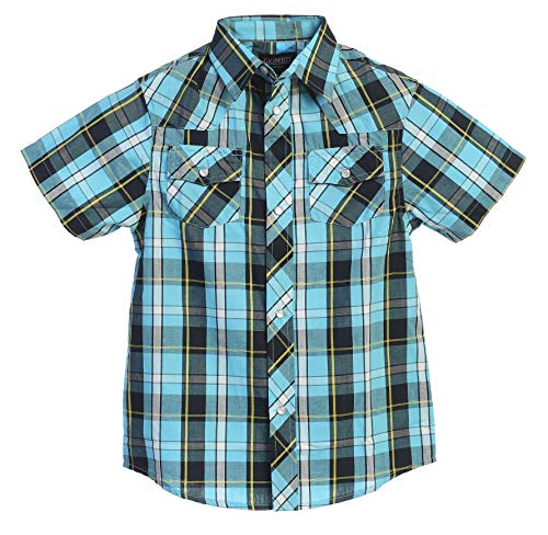 Image of Gioberti Boys Casual Western Plaid Pearl Snap-on Buttons Short Sleeve Shirt