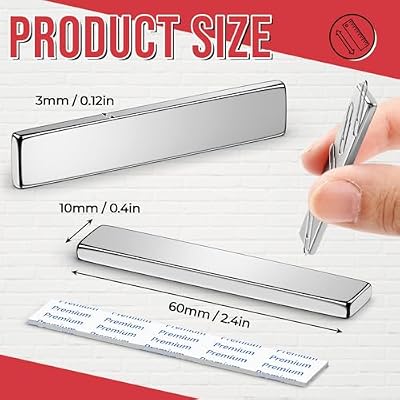 FINDMAG Rare Earth Bar Magnets, Neodymium Magnets with Double-Sided Adhesive, Rectangular Bar Magnet for Cabinet Doors, Curtains, Office, Craft, Office, Science, 60x10x3mm, 6 Pack - 12lbs