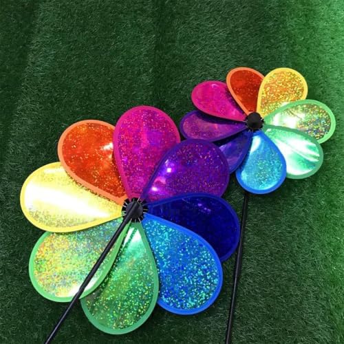 Molinos de viento para jardín con estaca floral brillante en pack de 4 unidades 8