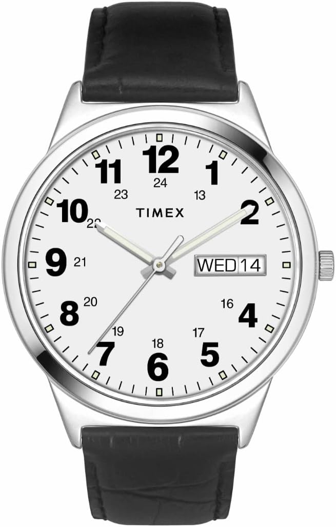 TIMEX Classics Analog Watch for Man with White Round Dial & Black Leather Strap Band Water Resistant Men's Wrist Watches - TWTG10000