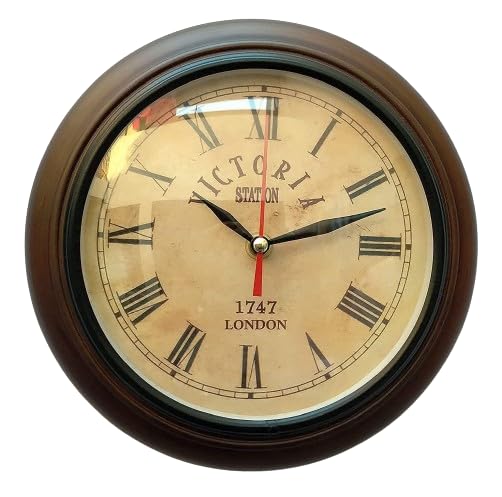 Image of A.M, HT Victorian Station-Inspired 8-Inch Wooden Wall Clock, Featuring Roman Numerals and Timeless Style