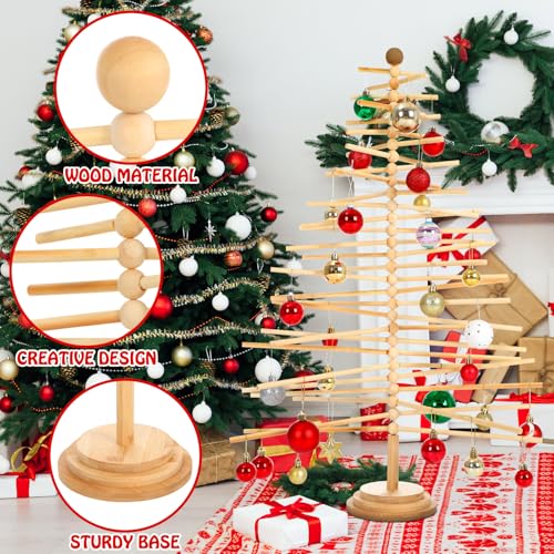 Roowest 29.53 Inch Christmas Tree Ornament Stand Holder with Arms Wooden Christmas Crafts Tree Shaped Ornament Display Stand for Counter Desktop Xmas Holiday Party(Rotatable Style) - Thumbnail 3