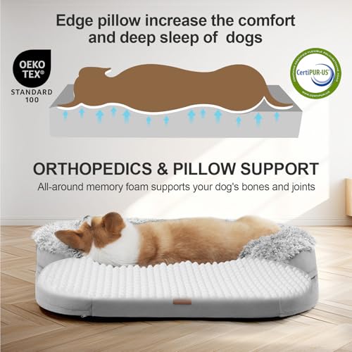 Image of 3.7 inch Thickened Orthopedic Dog Beds for Medium Dogs, Supportive Dog Sofa Bed with 28D Egg-Crate Foam, Removable Washable Plush Cover, Waterproof Lining, Half-Round Design for Puppy,Senior Dog