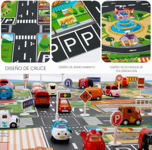 Miniatura 4 de Jtmm Alfombra De Juguete 39 51in 100 130cm Road Playmat Juguete, Pvc De Plástico Para Niños, Alfombra Impermeable Ciudad Vida Ideal Para Jugar Con Coches Y Juguetes